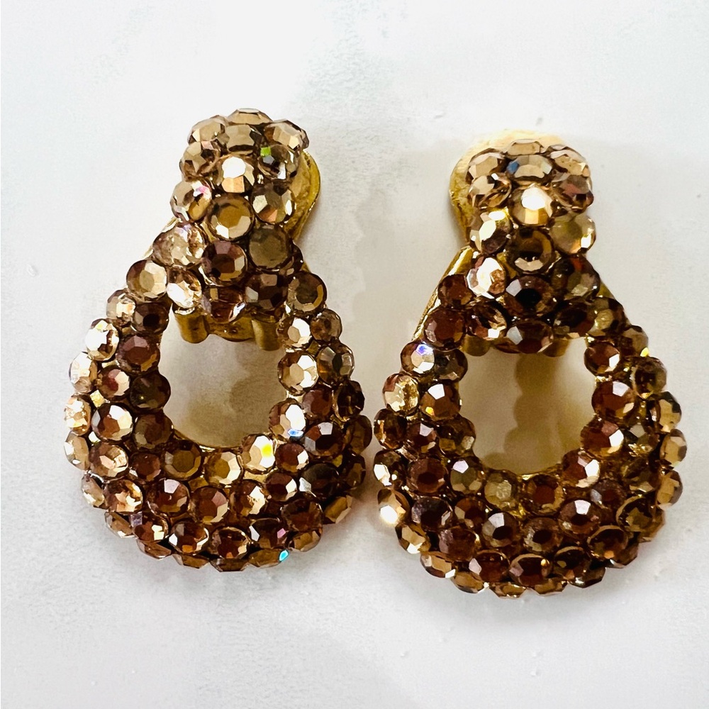 1980s Bellini by Formart Runway Ready Clip-On Earrings Gold Swarovski Crystals